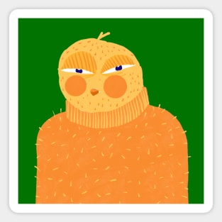 Funny and confused yellow chicken in orange sweater, version 2 Magnet